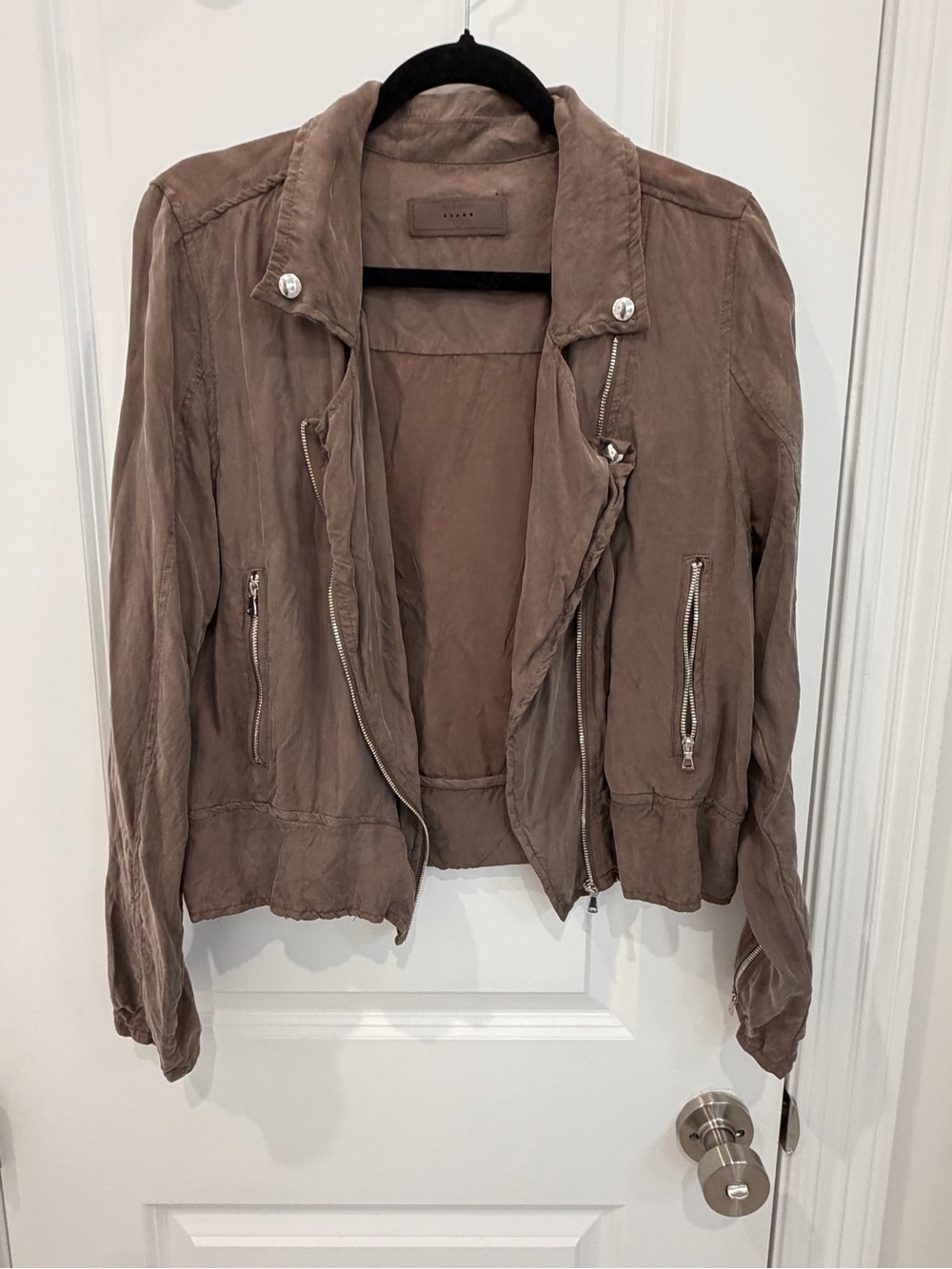 BlankNYC Taupe Moto Jacket Large Lightweight Zip Front Utility Biker Jacket
